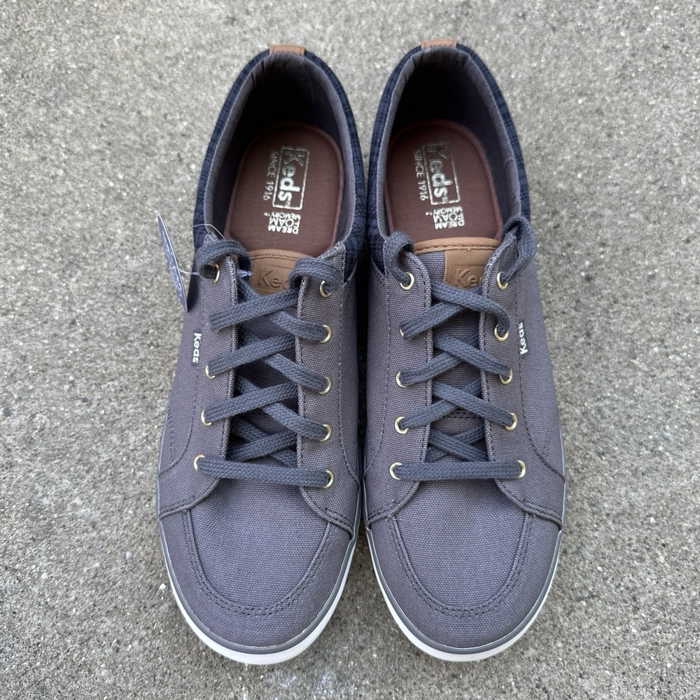 NWOT Keds Women's Center III 9.5M Gray Canvas WF63608 Plaid Trim Dream Foam